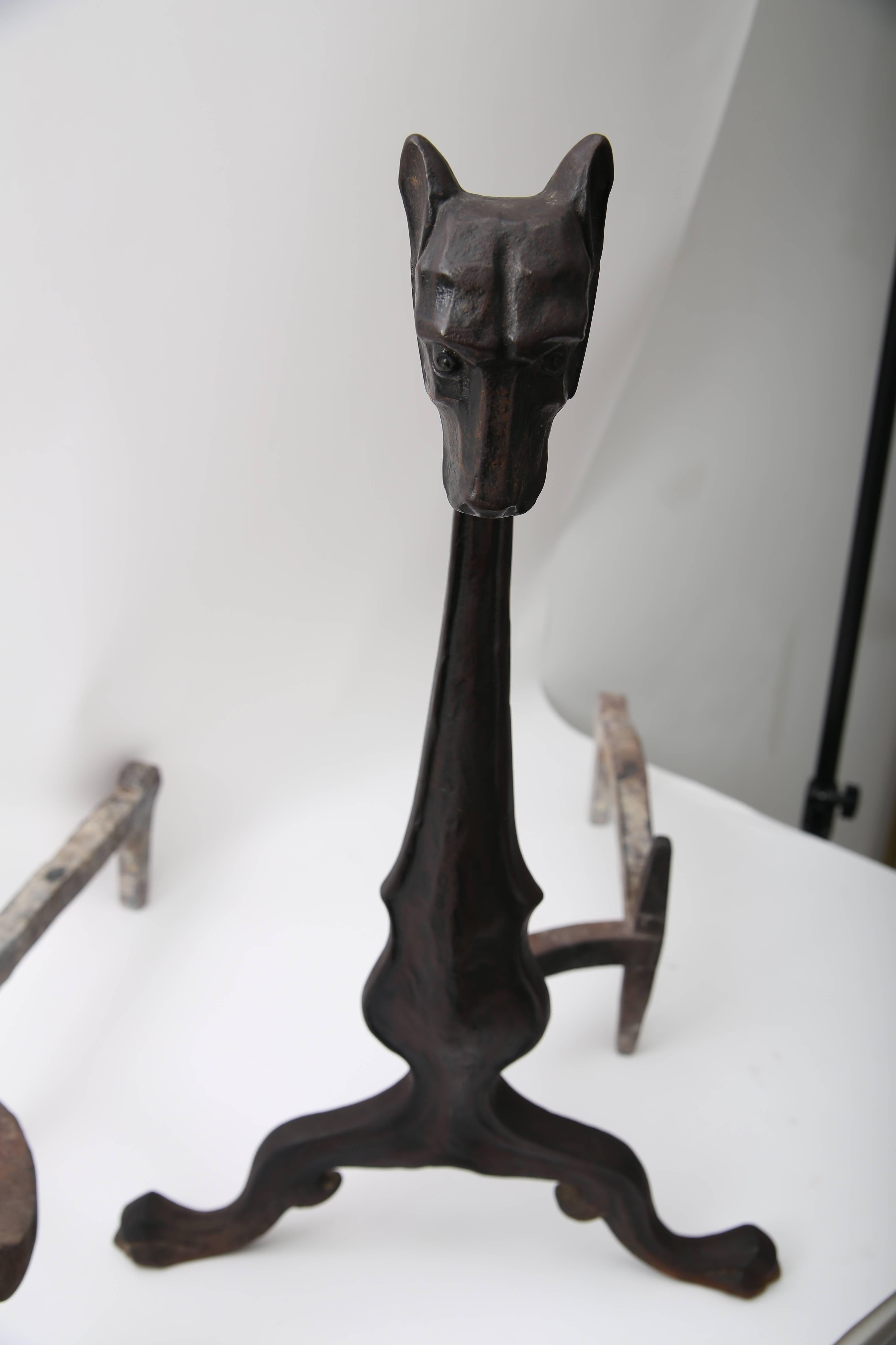 Set of Hound-Form Cast Iron Andirons For Sale 1