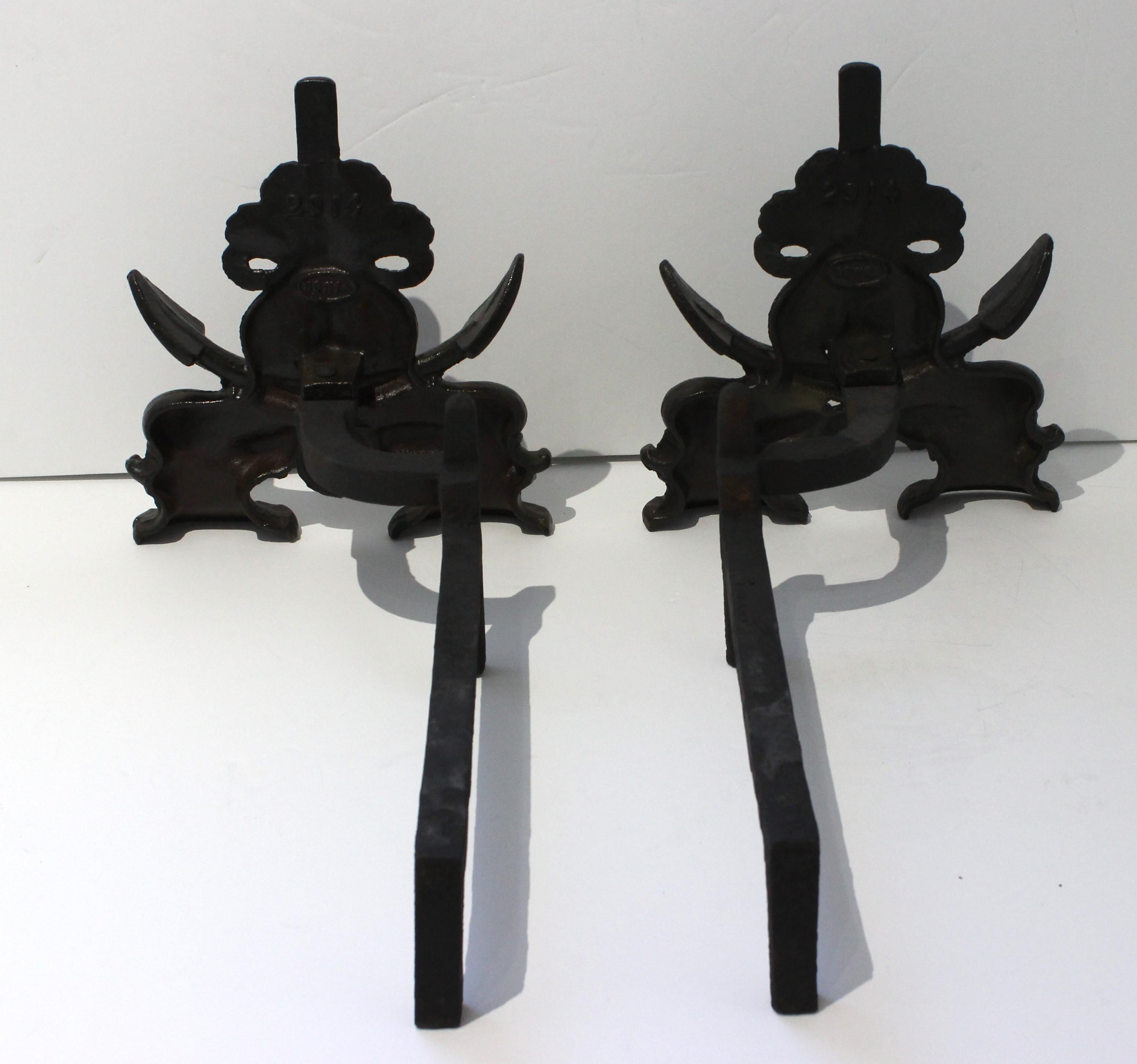 Cast Set of Hubley Anchor Andirons For Sale