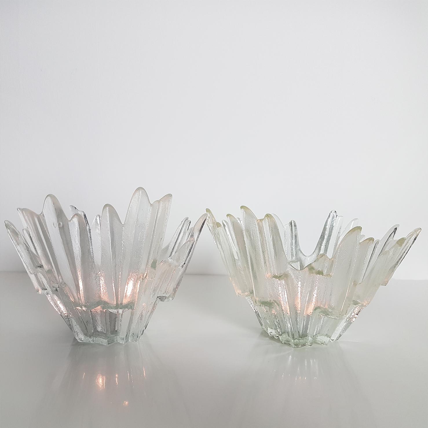 Set of Ice Glass Candleholders or Bowls Wirkkala for Humppila, 1960s 7