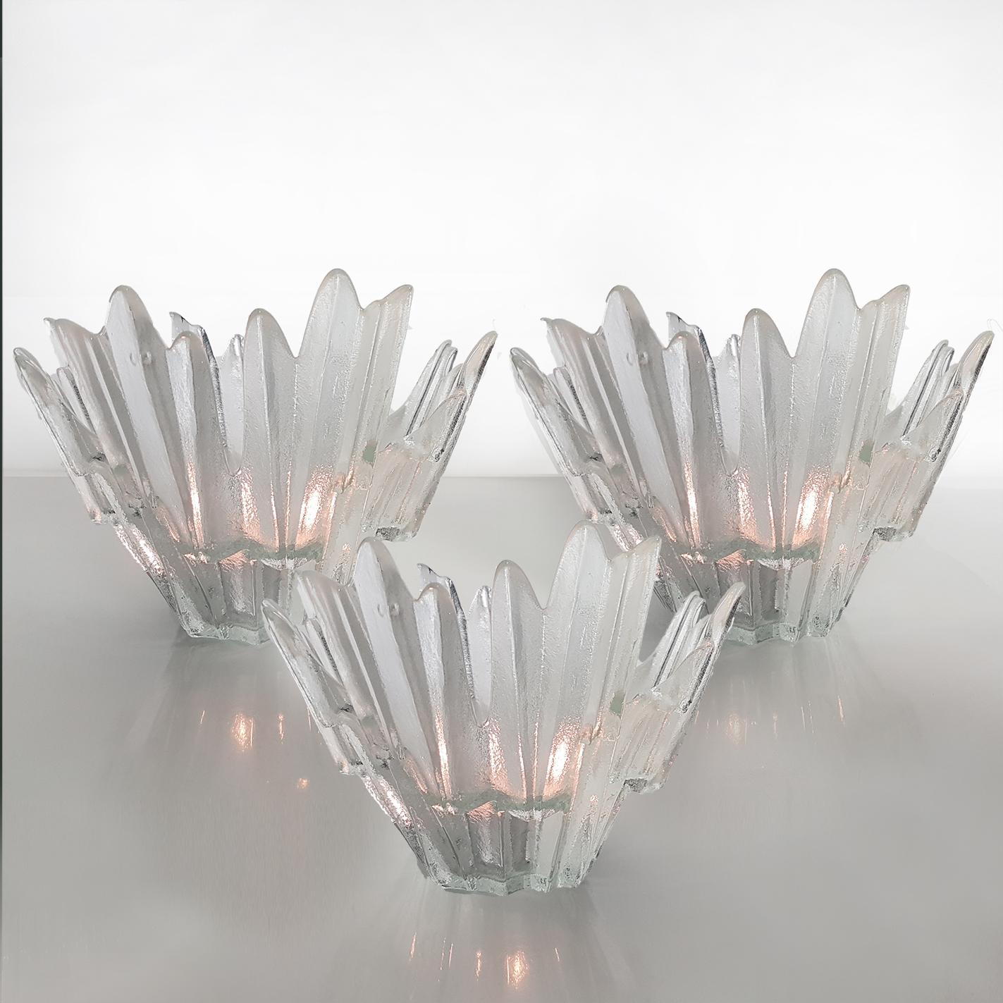 Mid-Century Modern Set of Ice Glass Candleholders or Bowls Wirkkala for Humppila, 1960s