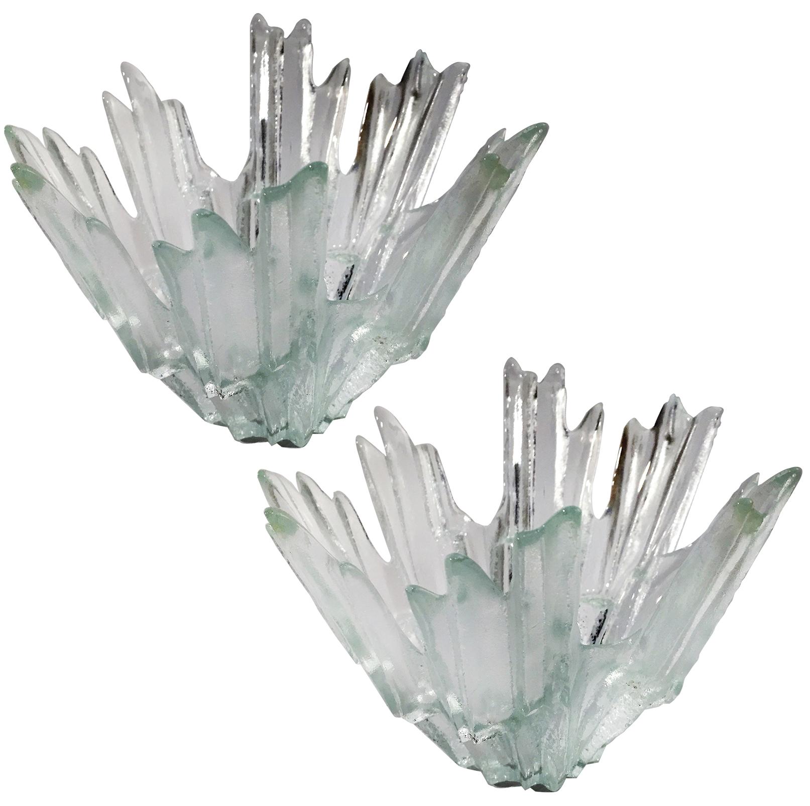 Molded Set of Ice Glass Candleholders or Bowls Wirkkala for Humppila, 1960s