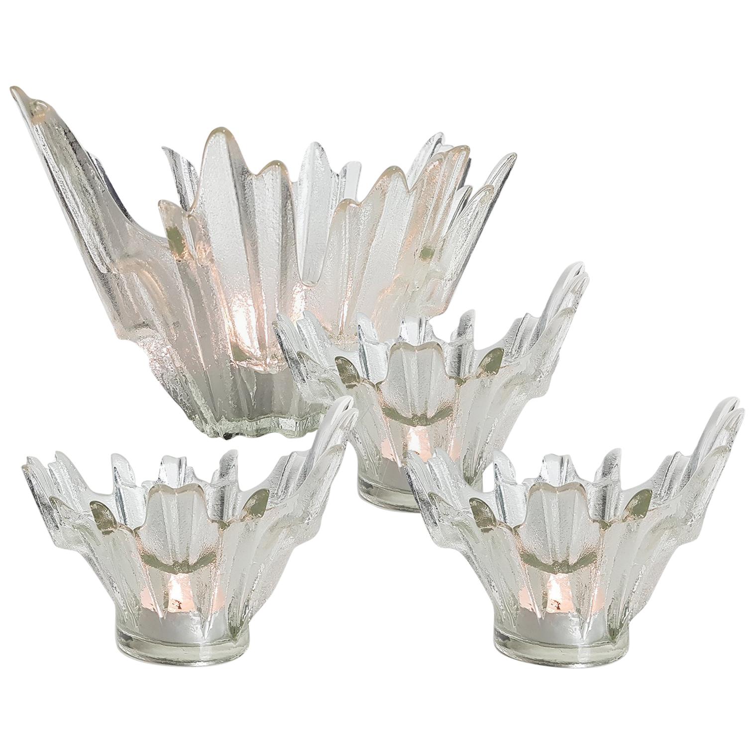 Set of Ice Glass Candleholders or Bowls Wirkkala for Humppila, 1960s