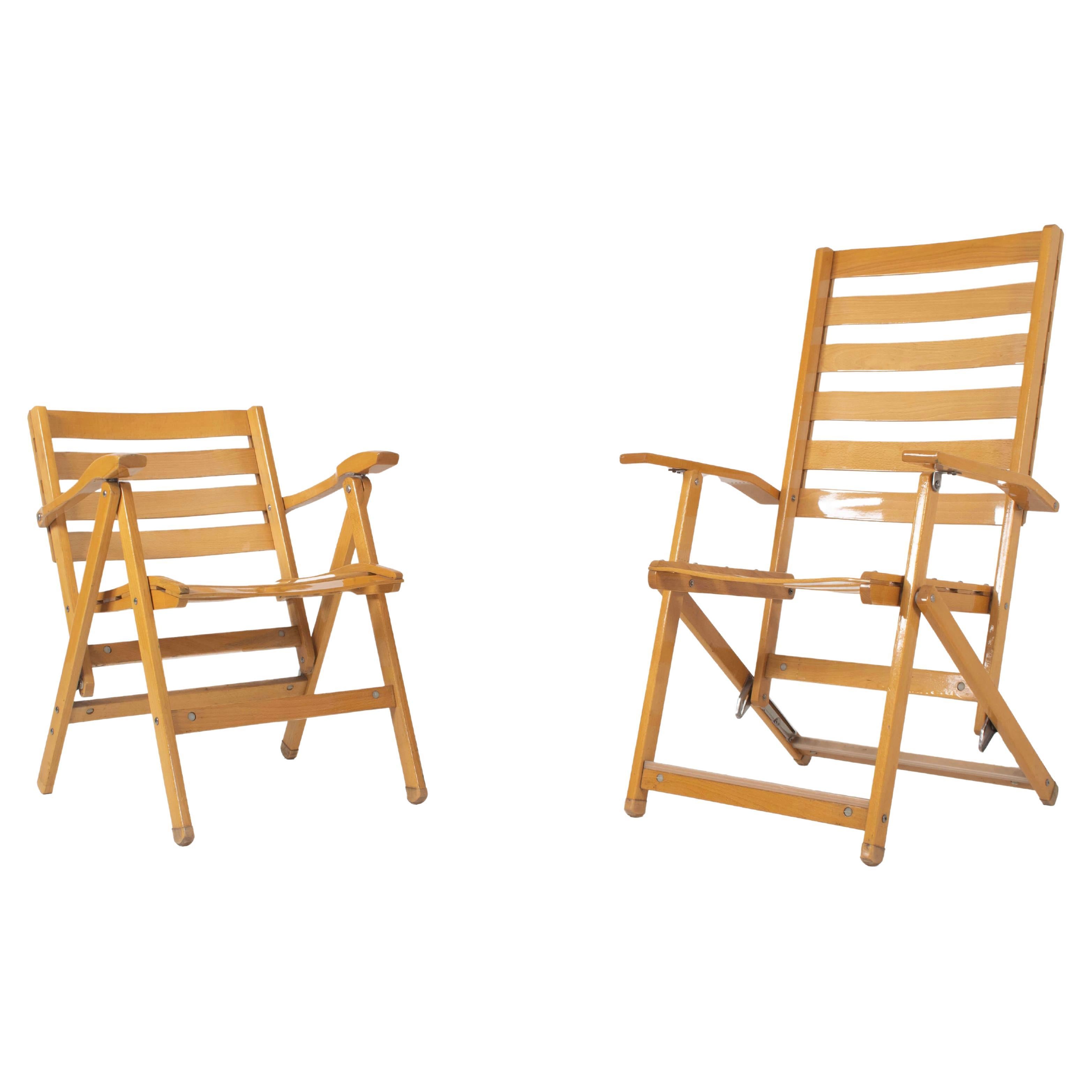 Deck Lounge Chair in Wood & Leather by Fratelli Reguitti X Louis