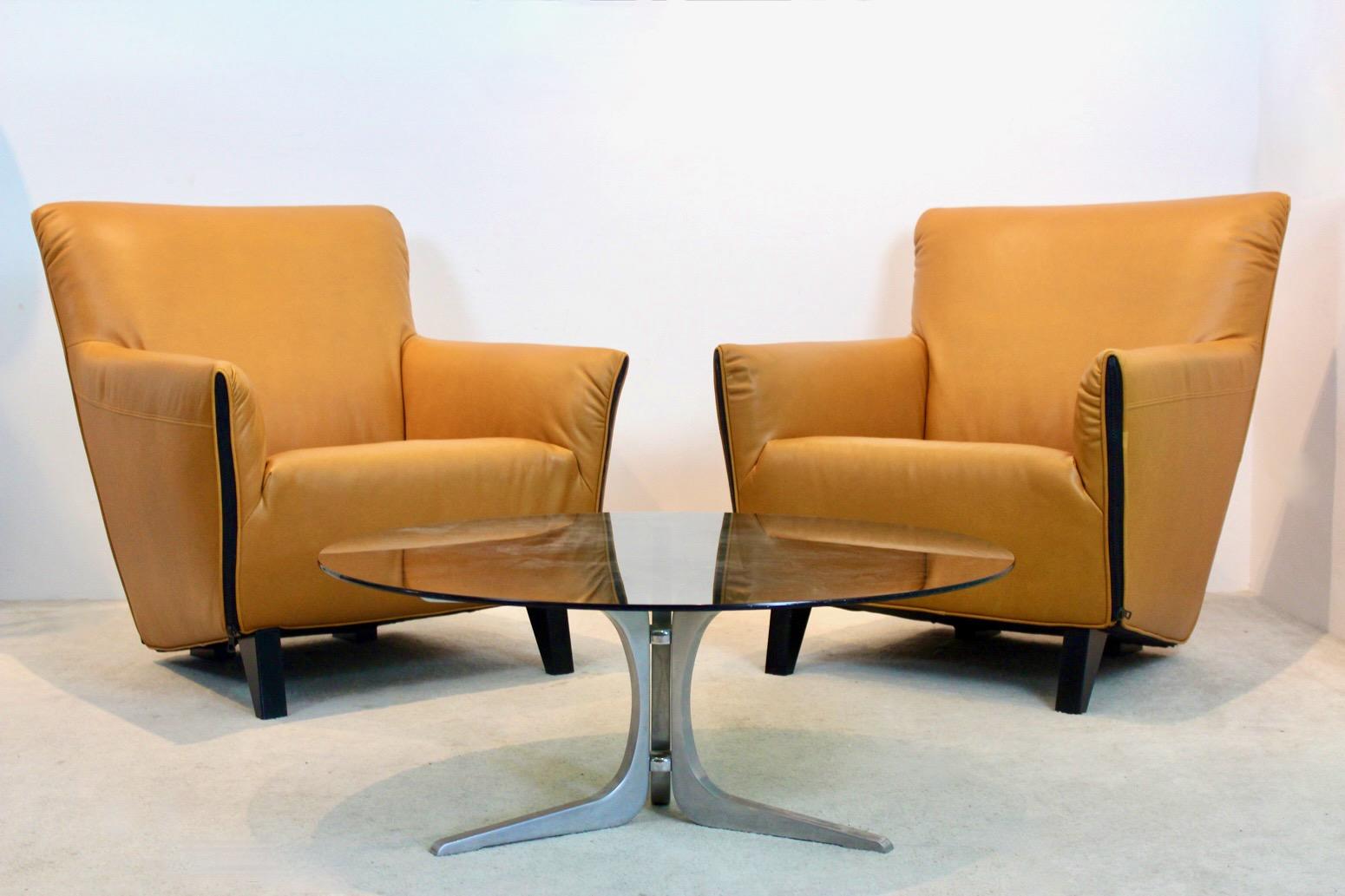 Set ikonischer Artifort F330 Cordoba-Loungesessel aus weichem Ockerleder im Angebot 5