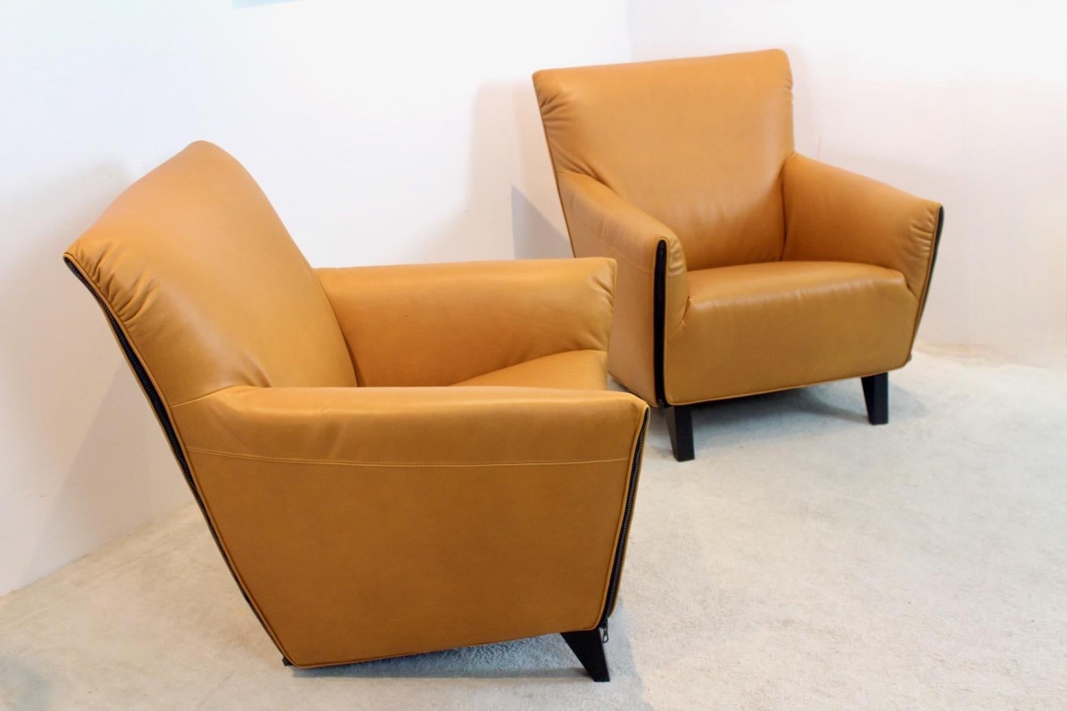 Ensemble emblématique de fauteuils de salon Artifort F330 Cordoba en cuir ocre souple en vente 8