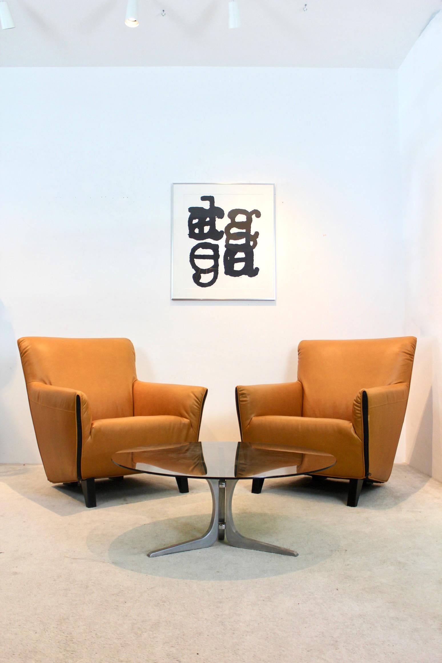Ensemble emblématique de fauteuils de salon Artifort F330 Cordoba en cuir ocre souple en vente 9