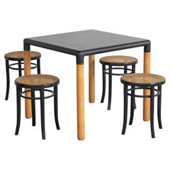 Set of Iconic Gerd Lange Table and 4 Lacquered Thonet Style Stools