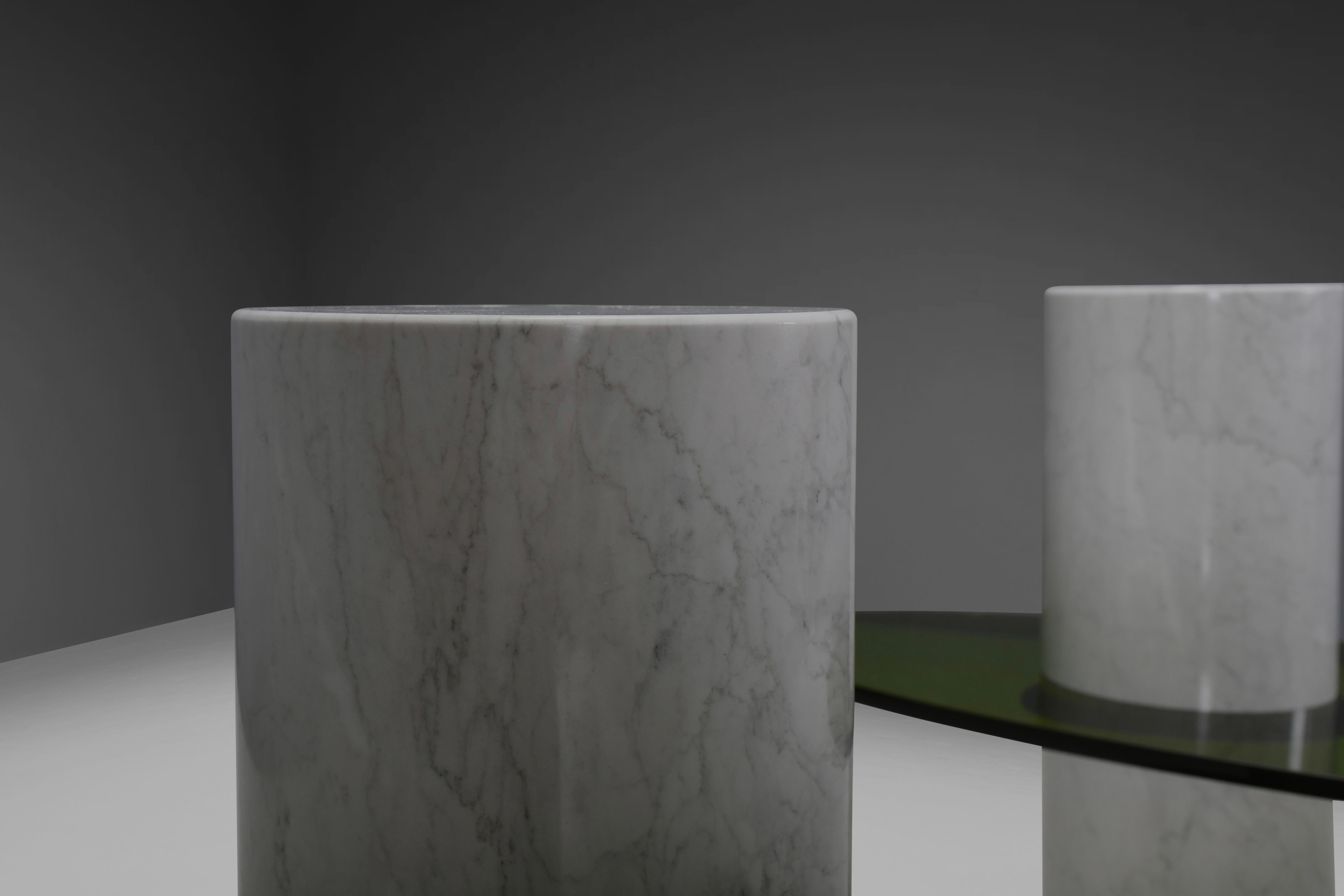 Set of Impressive Italian Lucite and Carrara Marble End Tables, 1970s For Sale 3