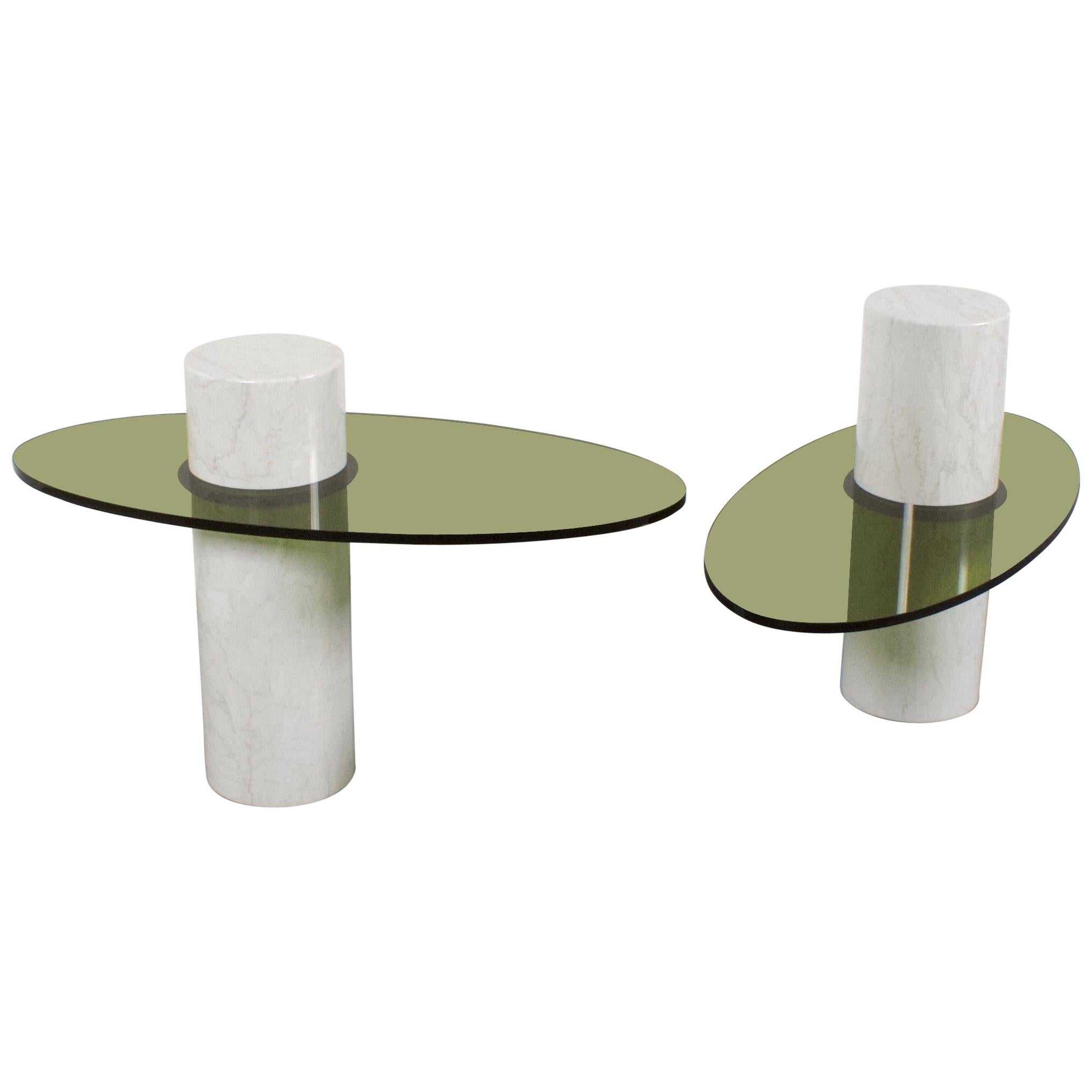 Set of Impressive Italian Lucite and Marble Tables, 1970s