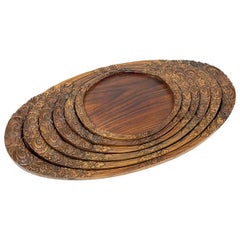 Vintage Set of Indonesian Teak Wooden Serving Trays