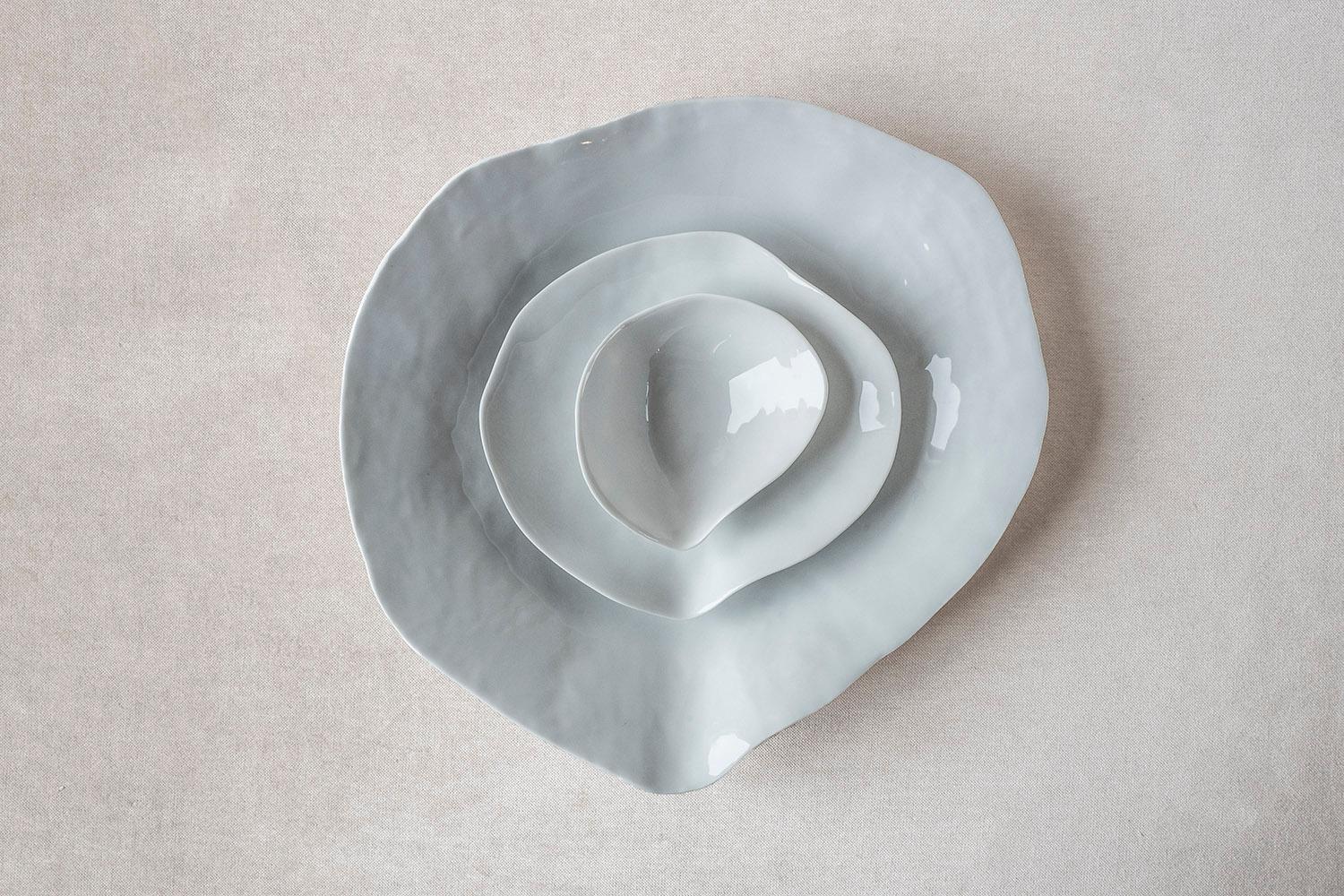 French Set of Indulge nº2+nº5+nº6 / White / Dinner Set, Handmade Porcelain Tableware For Sale
