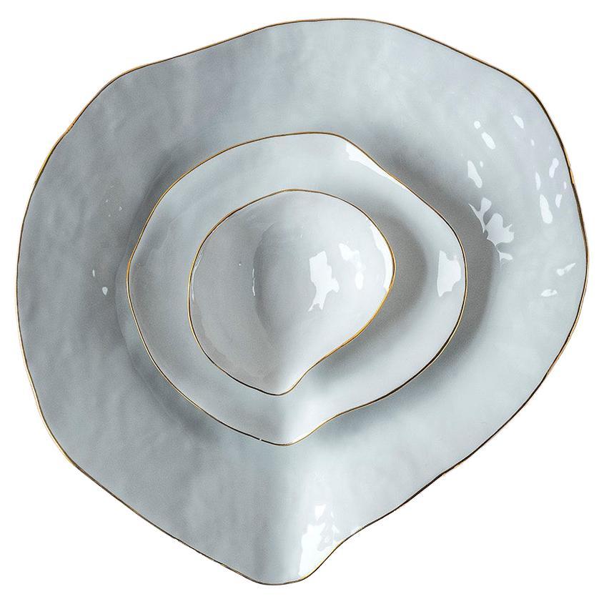 Set von Indulge N2+N5+N6/ Weiß+Gold/Essteller, handgefertigtes Porzellan-Tischgeschirr