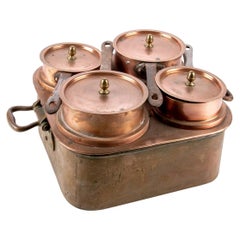 Antique Set of Industrial Era Lewis Conger 'New York/France' Copper Pots in Boiler