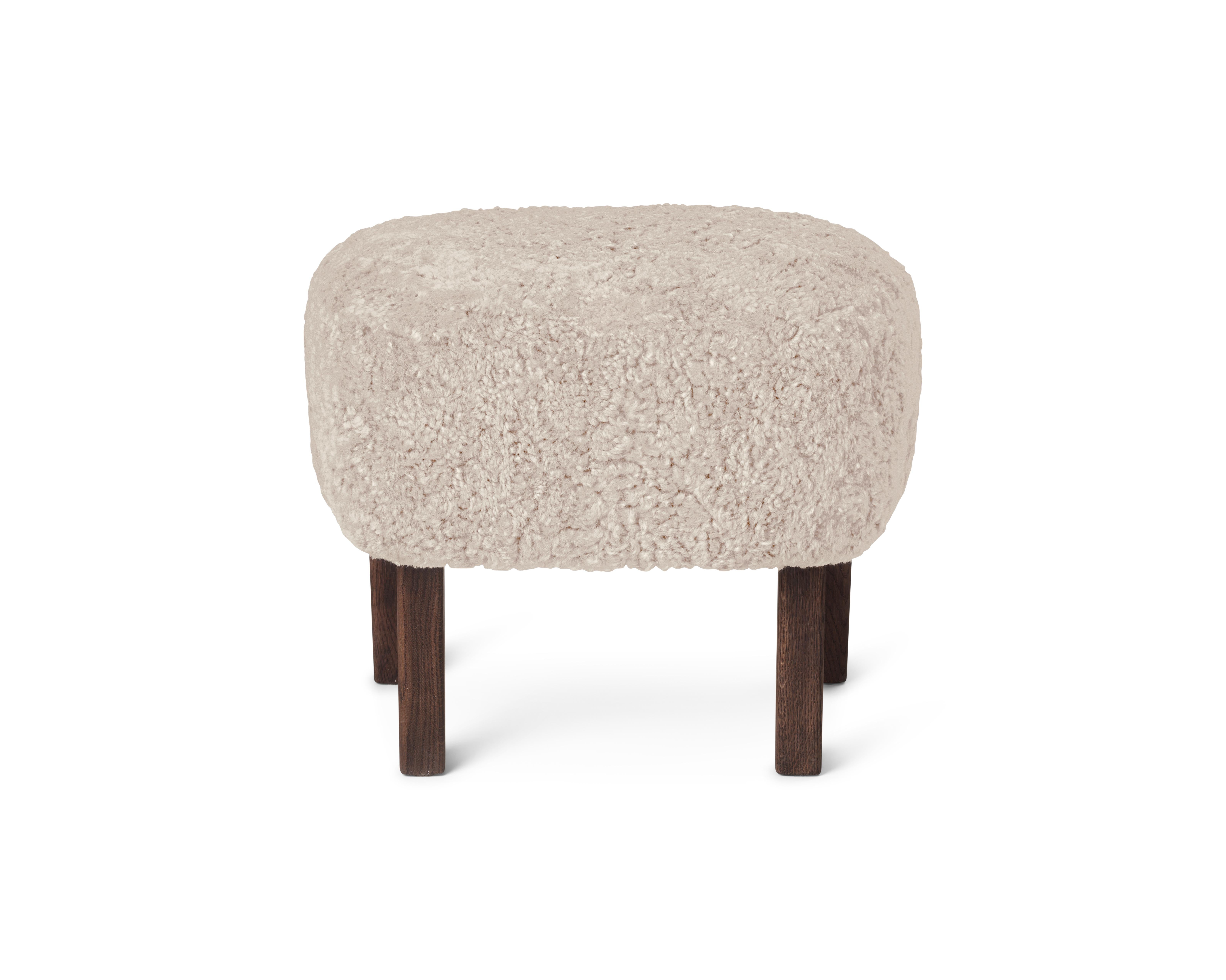 Set of Ingeborg Lounge Chair & Ottoman in Sheepskin Moonlight& Dark Stained Oak For Sale 1