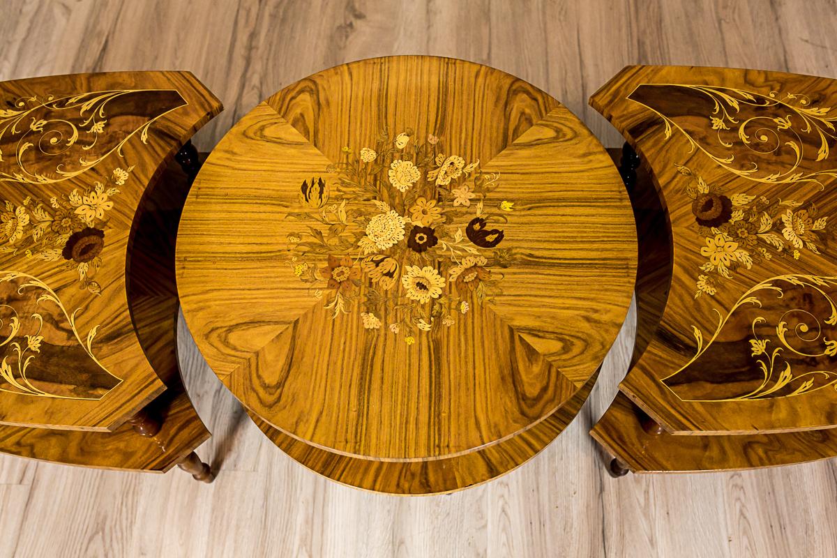 Wood Set of Intarsiated Tables from the 1970s