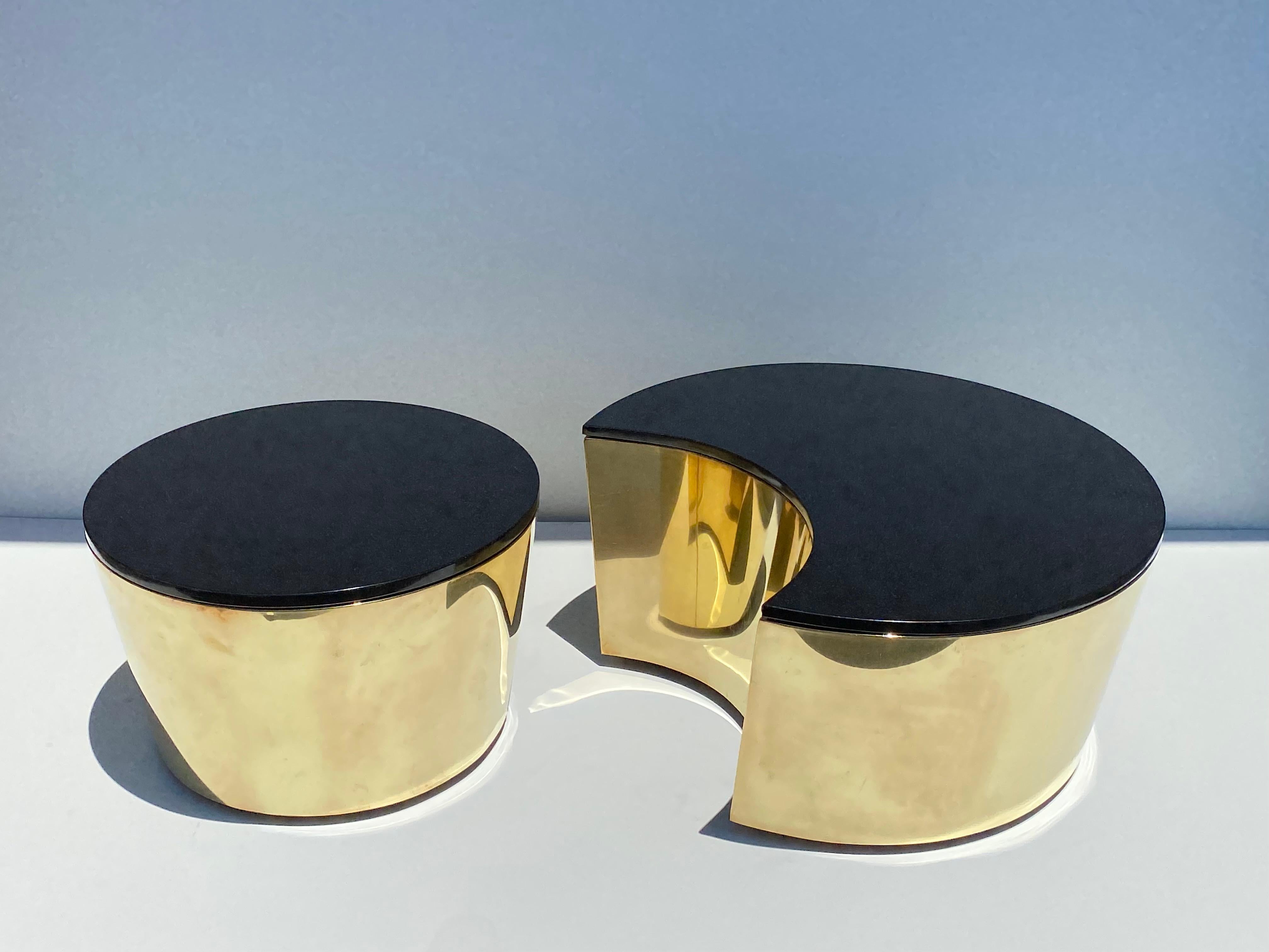 North American Set of Interlocking Brass and Granite Coffee Tables