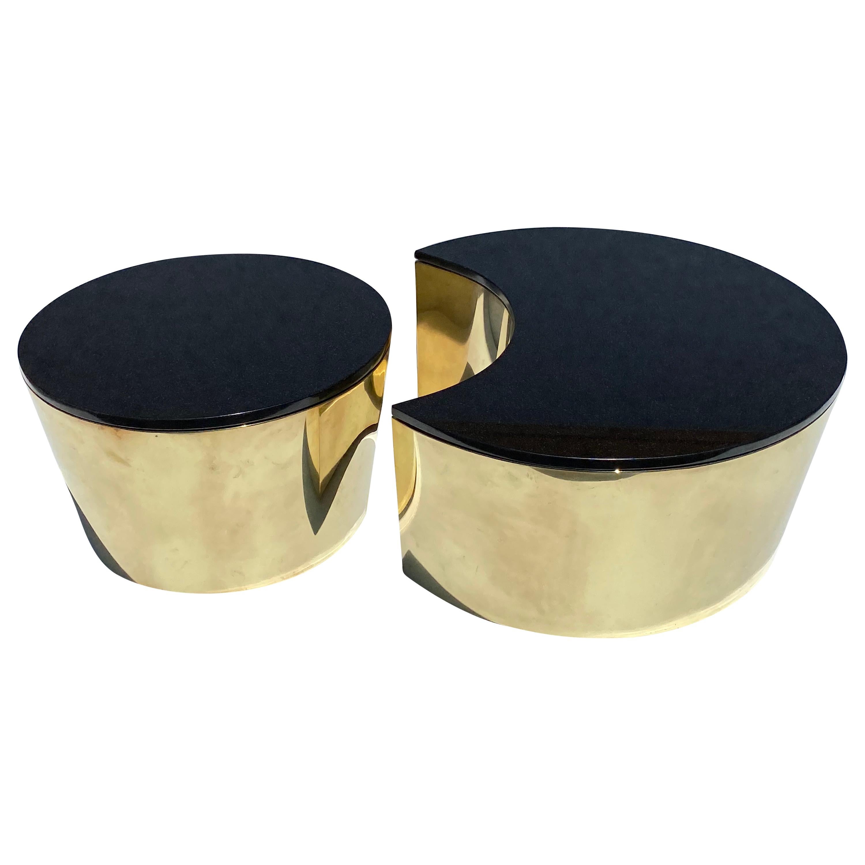 Set of Interlocking Brass and Granite Coffee Tables