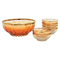 Pattern Pressed Glass Gold Rim Bowls / Dessert Serving Set