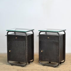 Set of iron and glass Bauhaus bedside tables, 1920s