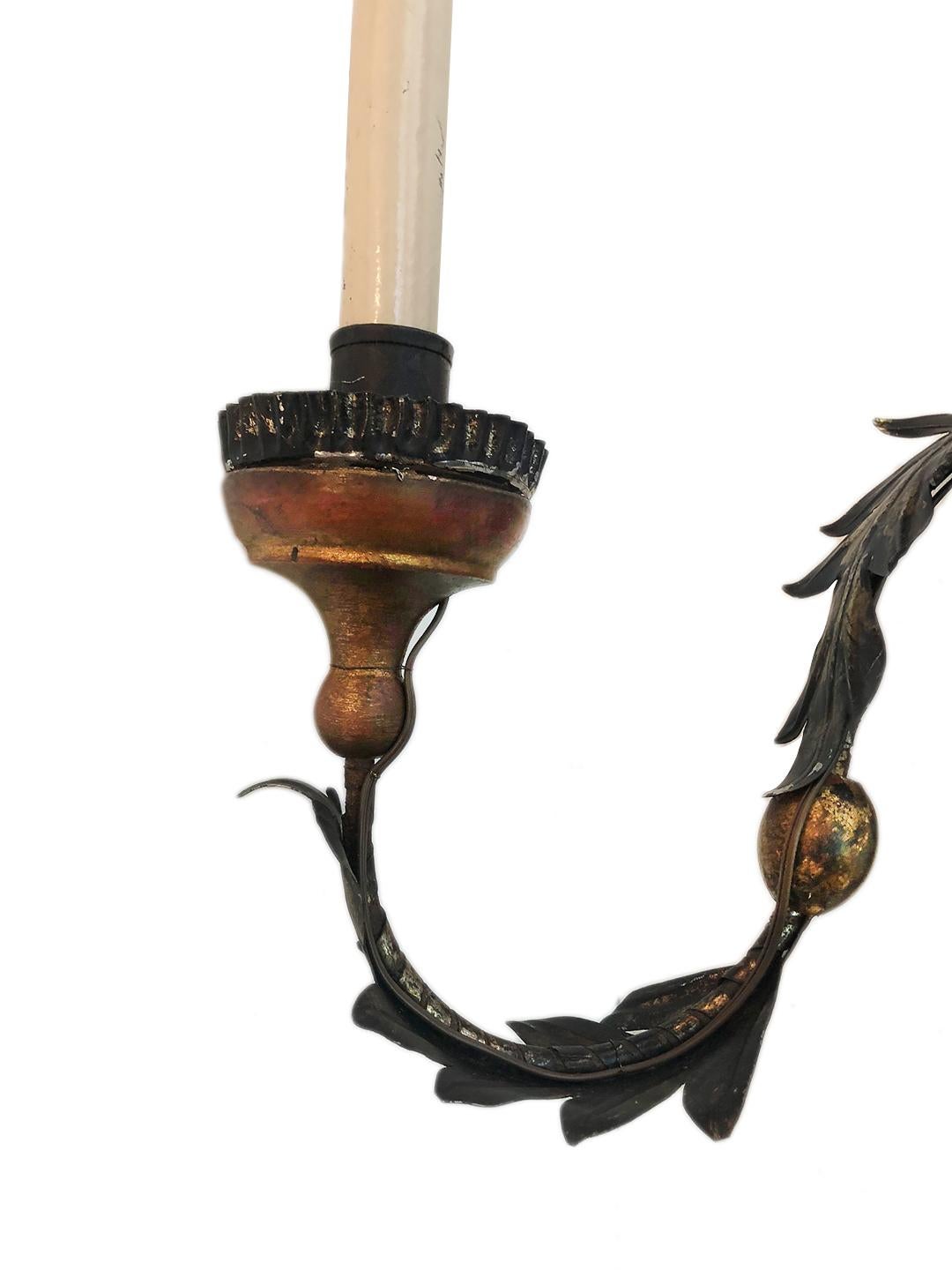 Italian Set of Iron and Tole Sconces, Sold Per Pair For Sale