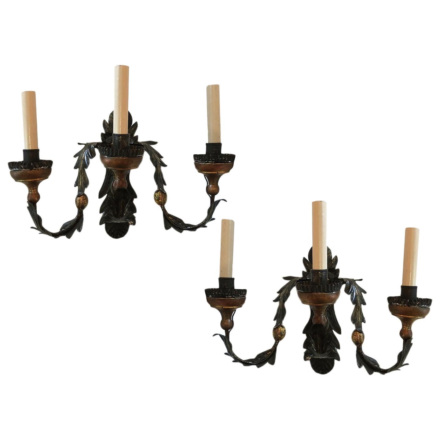 Set of Iron and Tole Sconces, Sold Per Pair