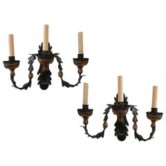 Set of Iron and Tole Sconces, Sold Per Pair