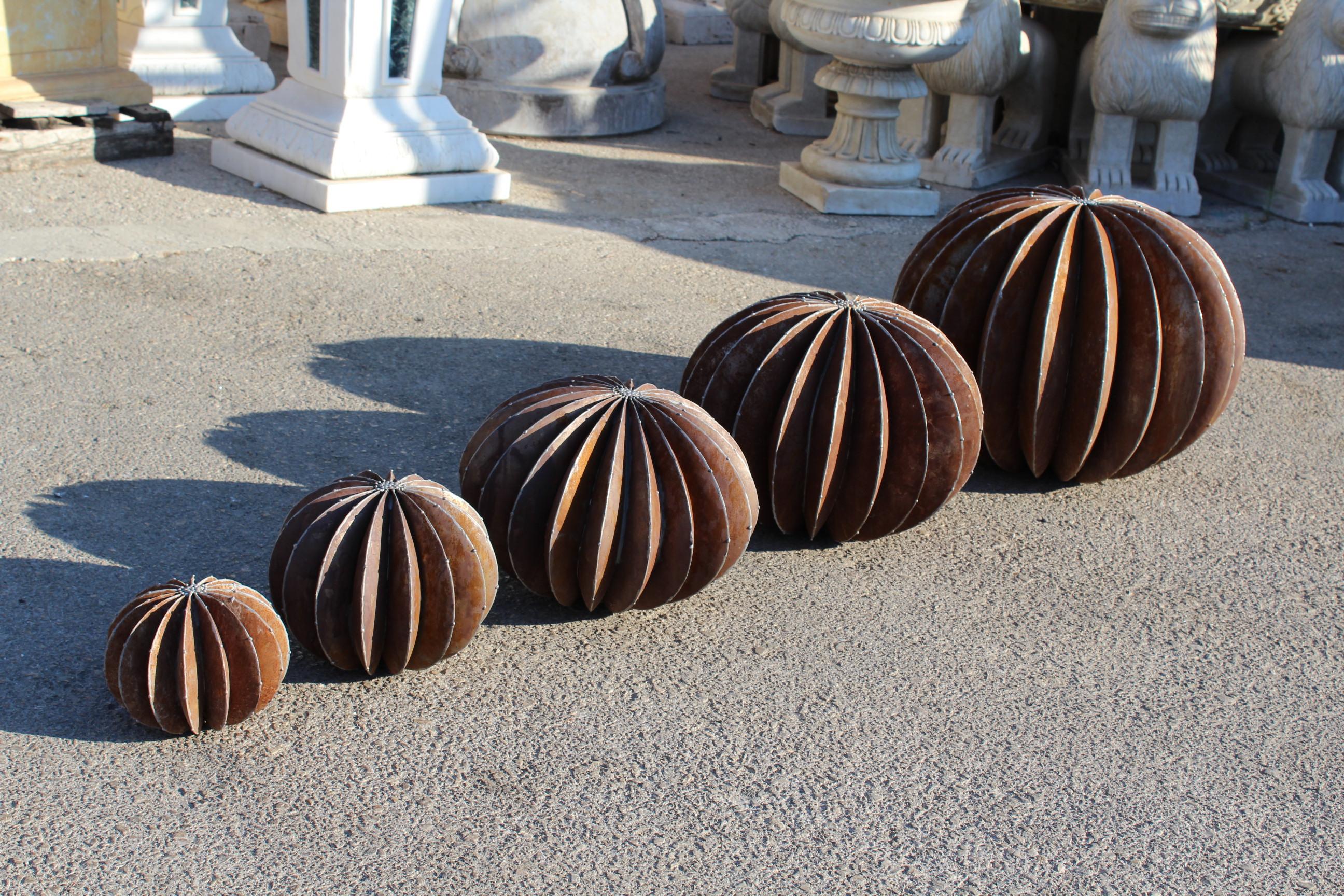 Spanish Set of Iron Ball Cactus Sculptures in Different Sizes