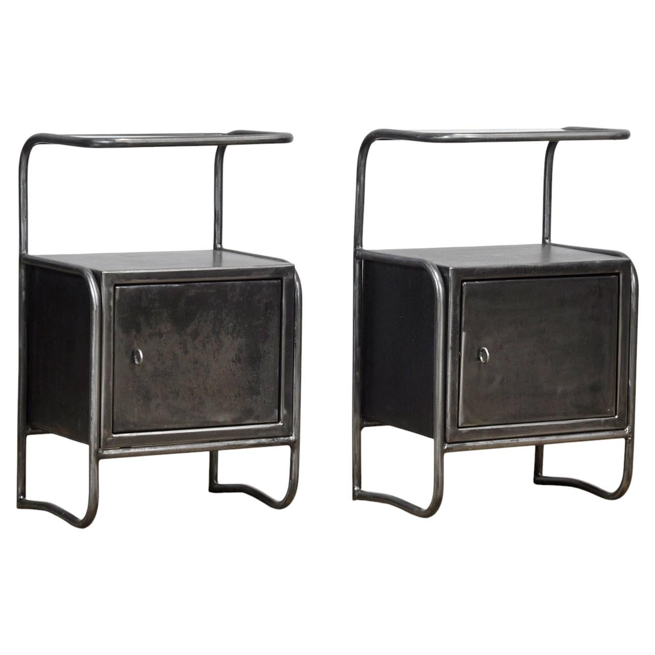 Set of iron bedside tables, 1950s