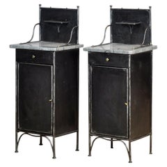 Used Set of iron bedside tables with marble top, circa 1900