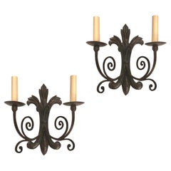 Set of Iron Foliage Motif Sconces, Sold Per Pair