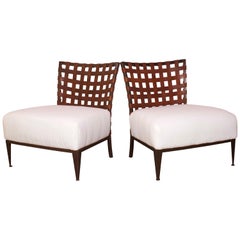 Set of Iron Frame, Leather Strap, Woven Back Oversized Lounge Chairs