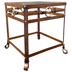 Set of Iron Leather Effect Side Tables in the Style of Hermès