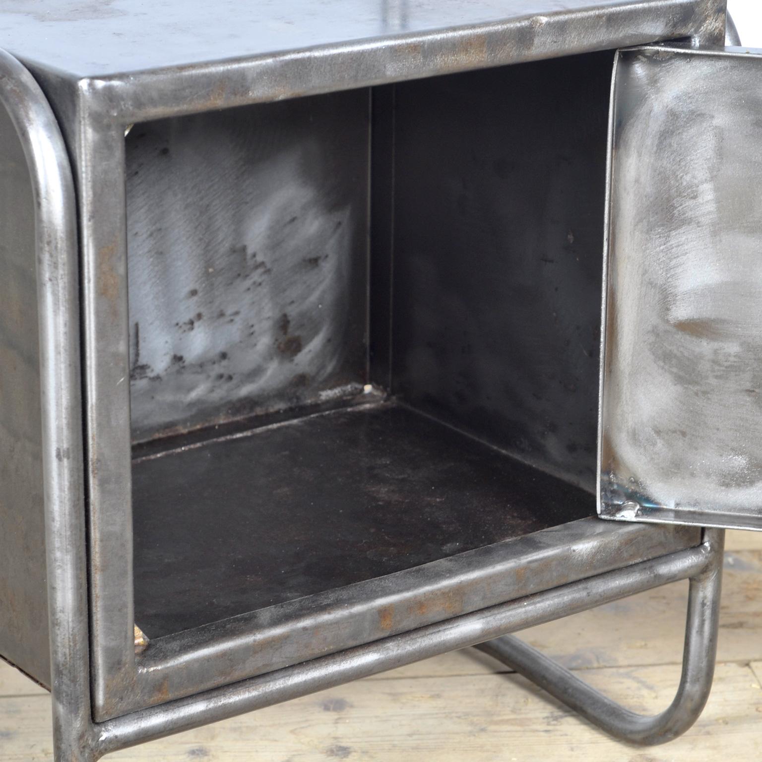 Glass Set Of Iron Nightstands, 1950’s For Sale