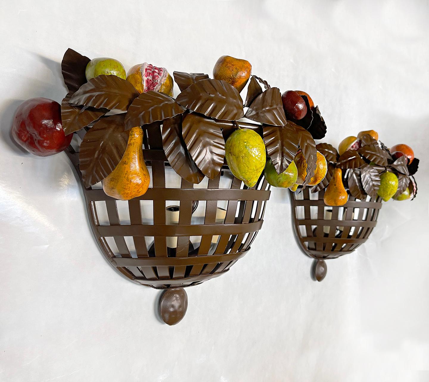 Set of Iron Sconces with Fruit, Sold in Pairs In Good Condition For Sale In New York, NY