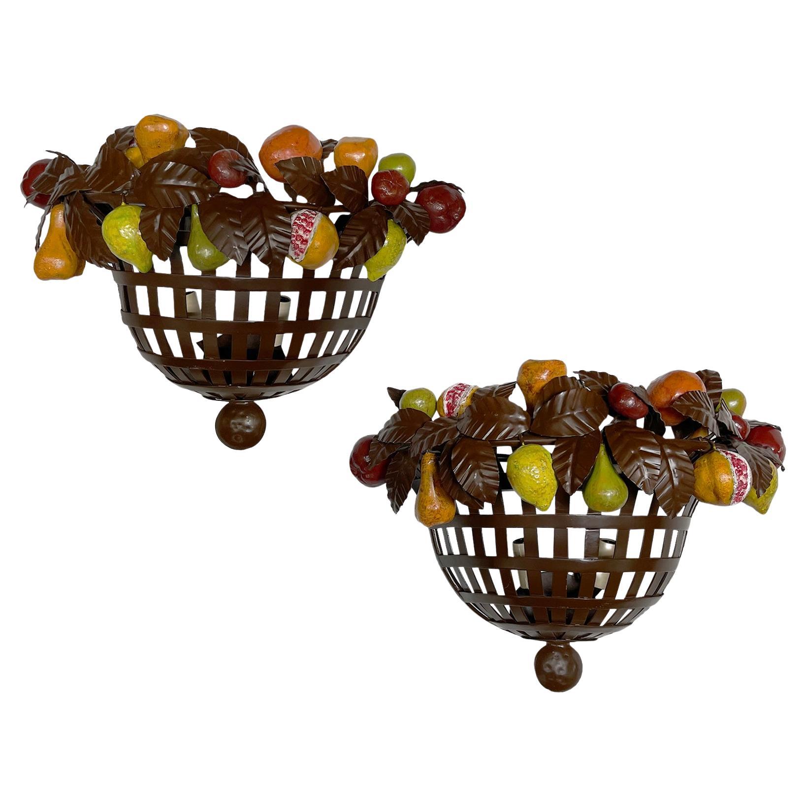 Set of Iron Sconces with Fruit, Sold in Pairs