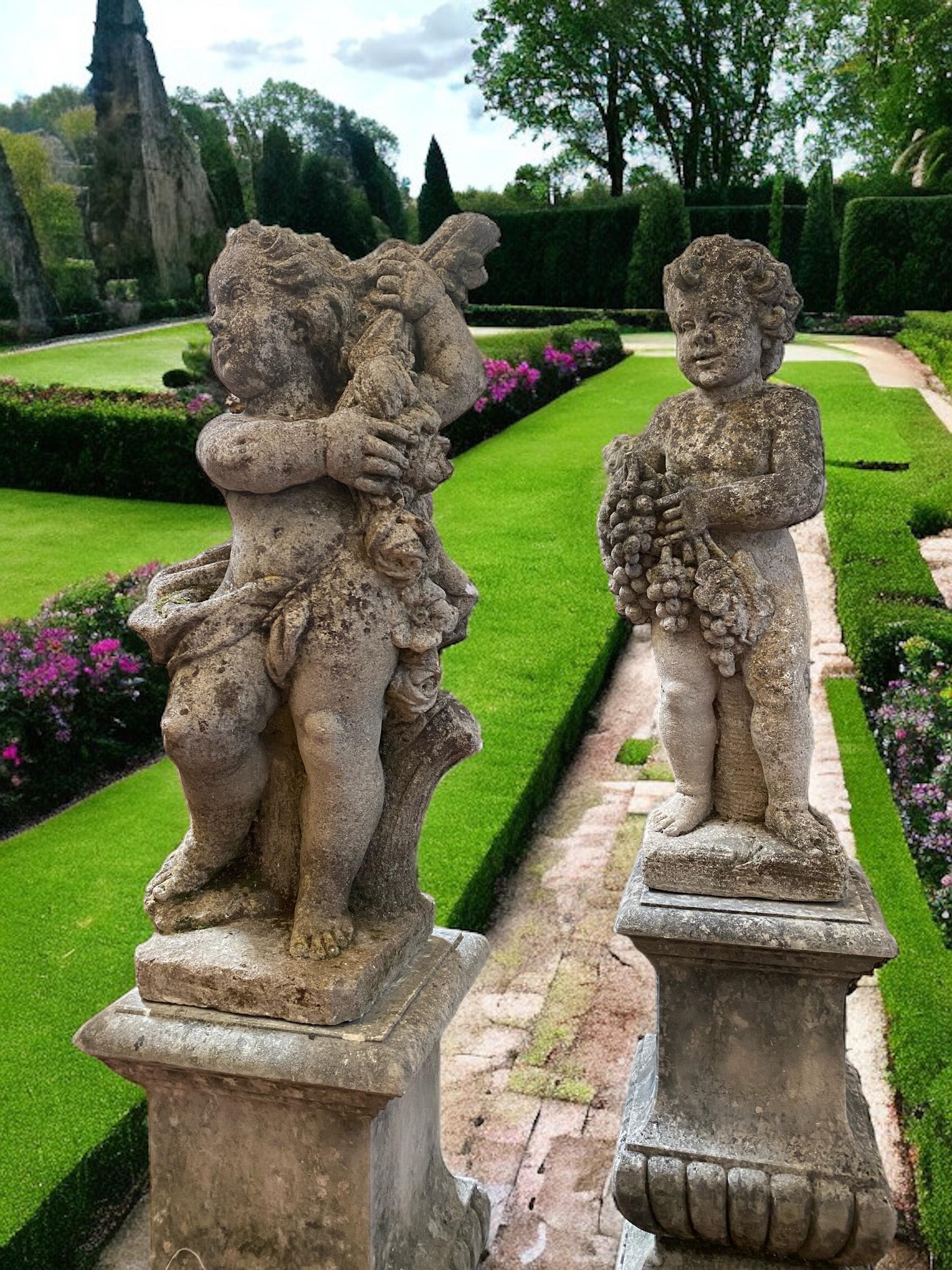 Late 19th Century Set of Italian 19' century Stone Statues Representing the Four Seasons