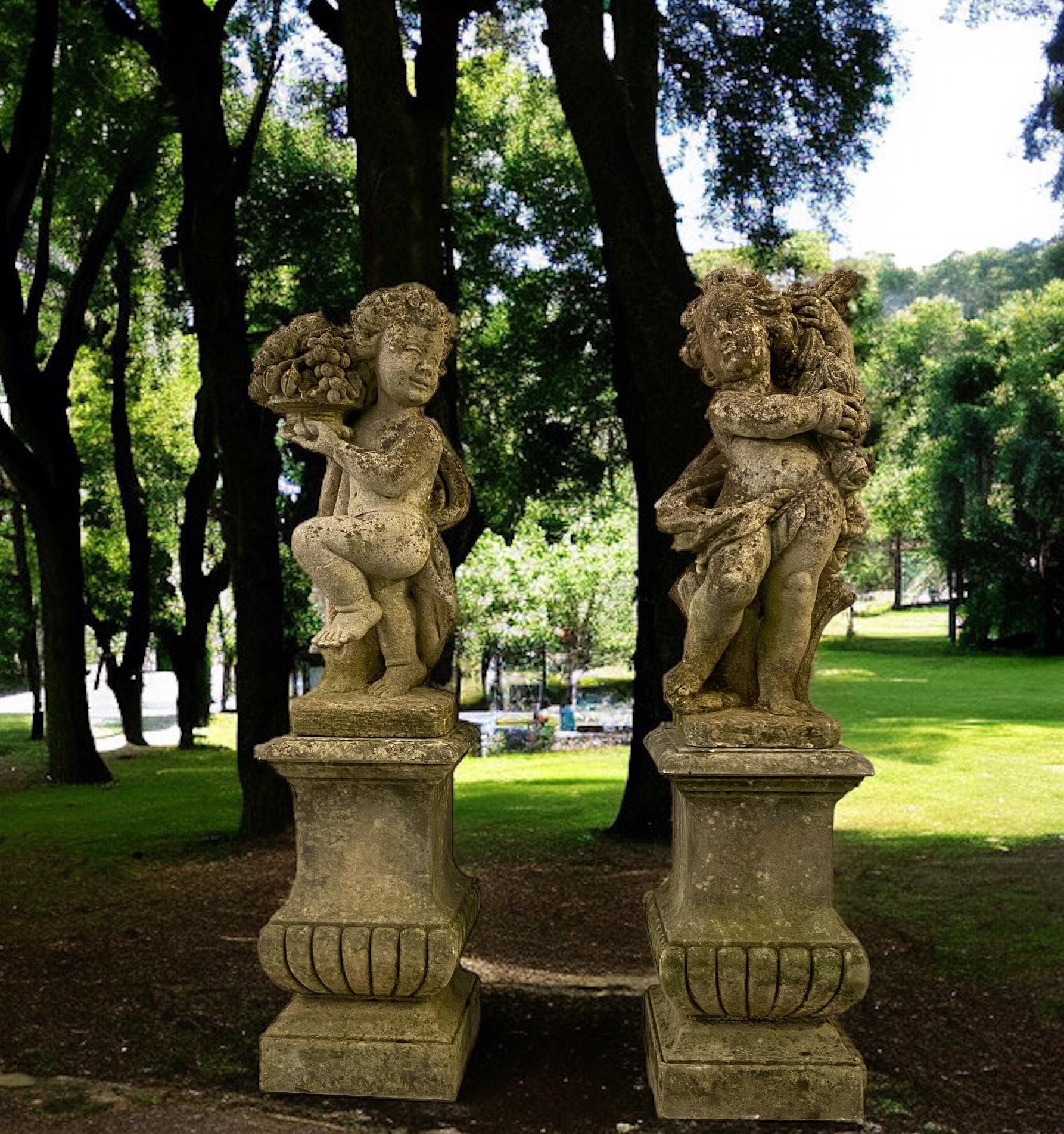 Stoneware Set of Italian 19' century Stone Statues Representing the Four Seasons