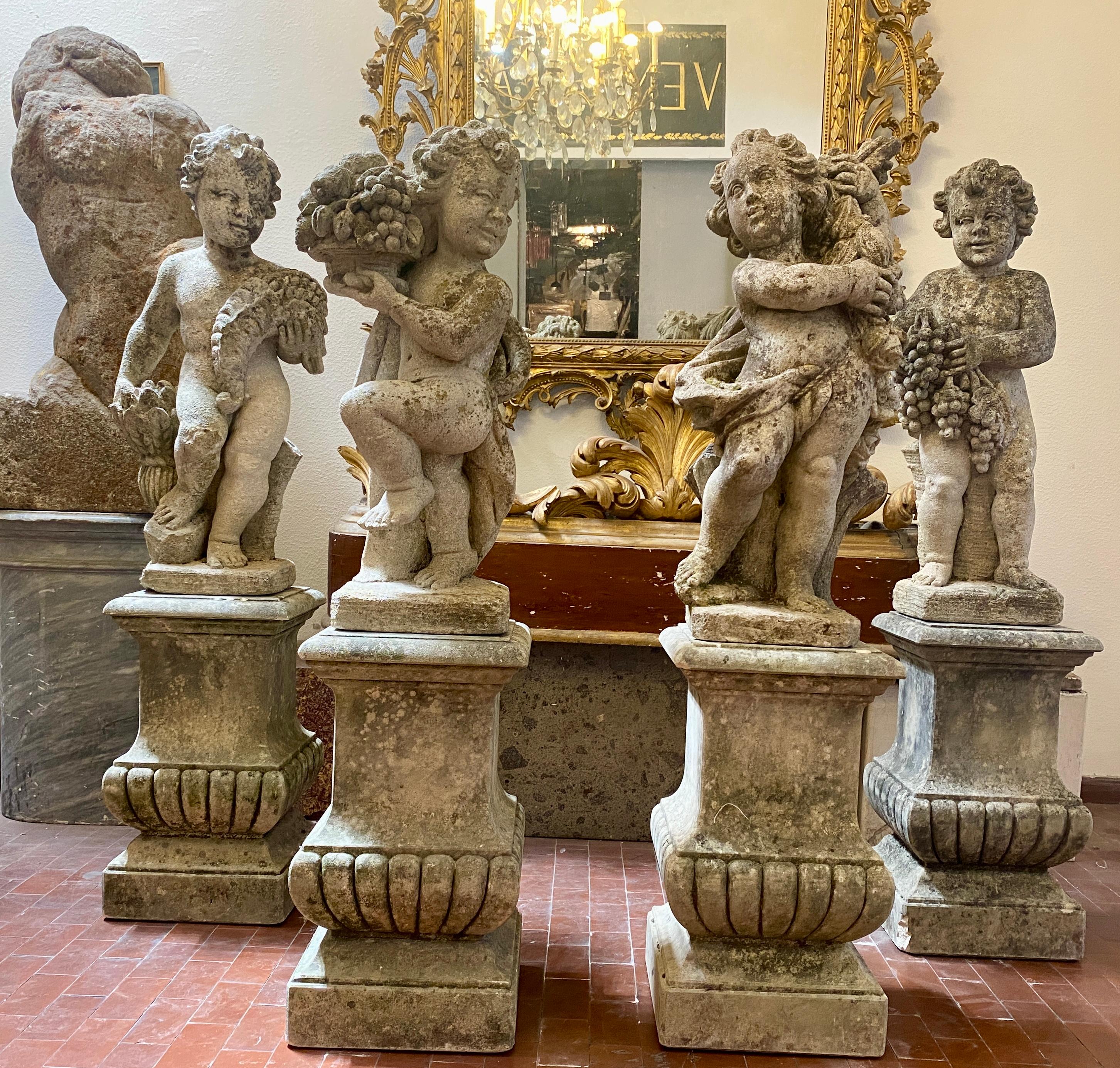 Set of Italian 19' century Stone Statues Representing the Four Seasons 2