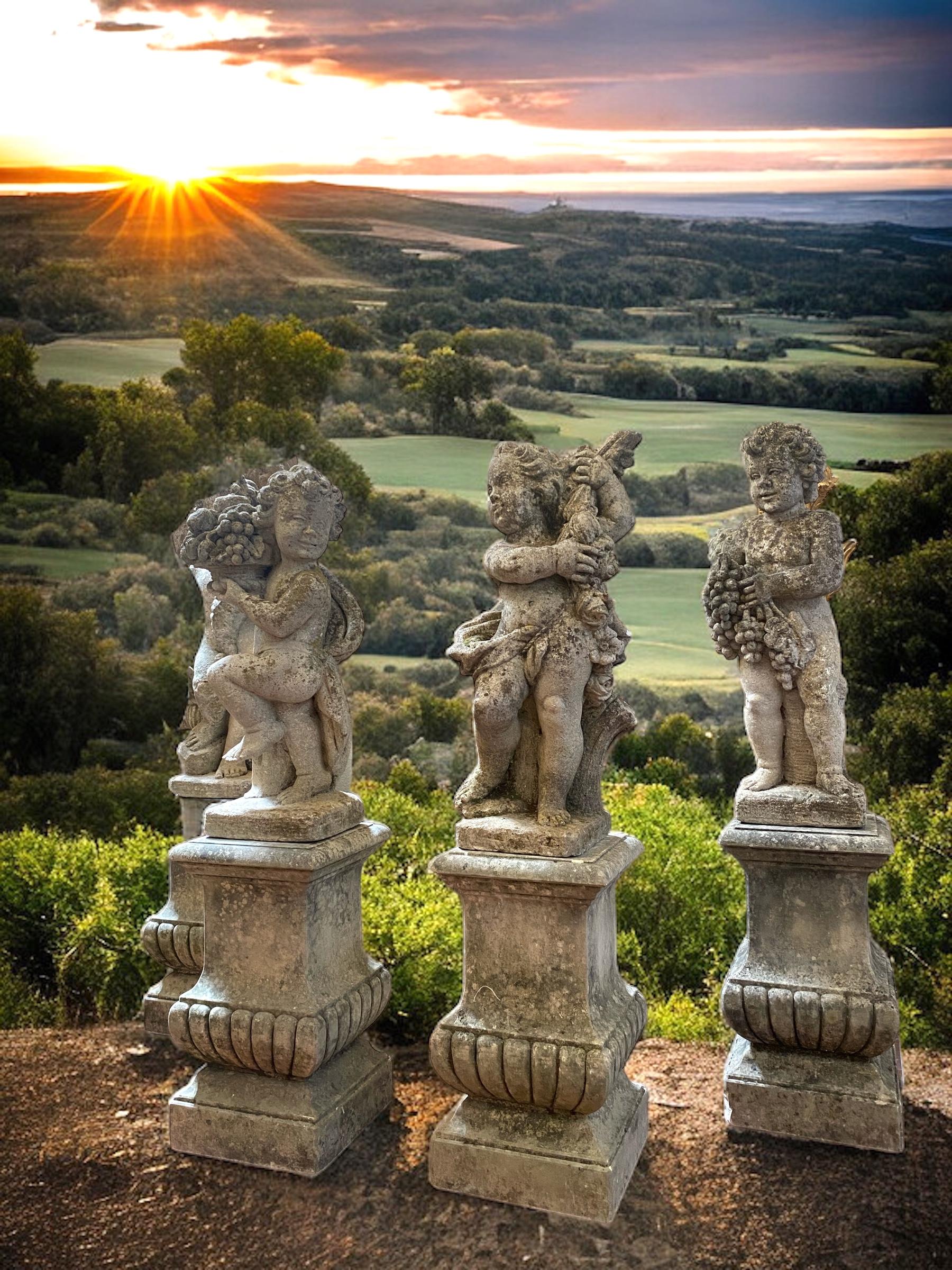 Set of Italian 19' century Stone Statues Representing the Four Seasons 3