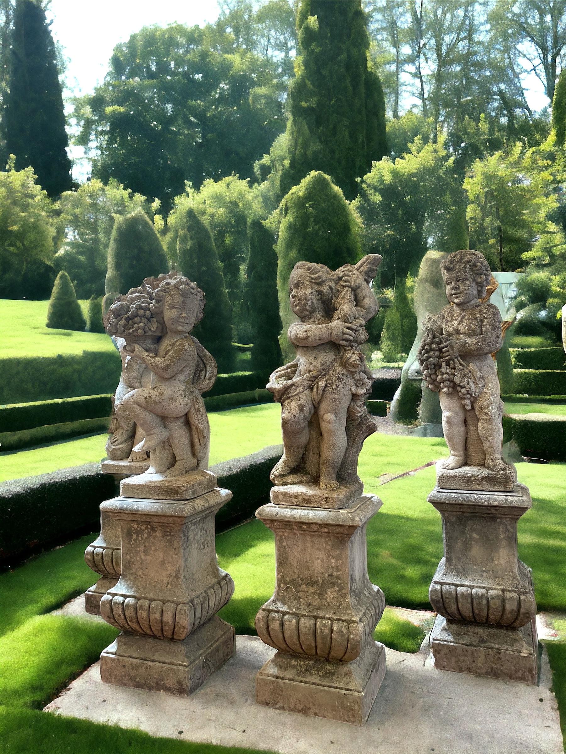 Set of Italian 19' century Stone Statues Representing the Four Seasons 4