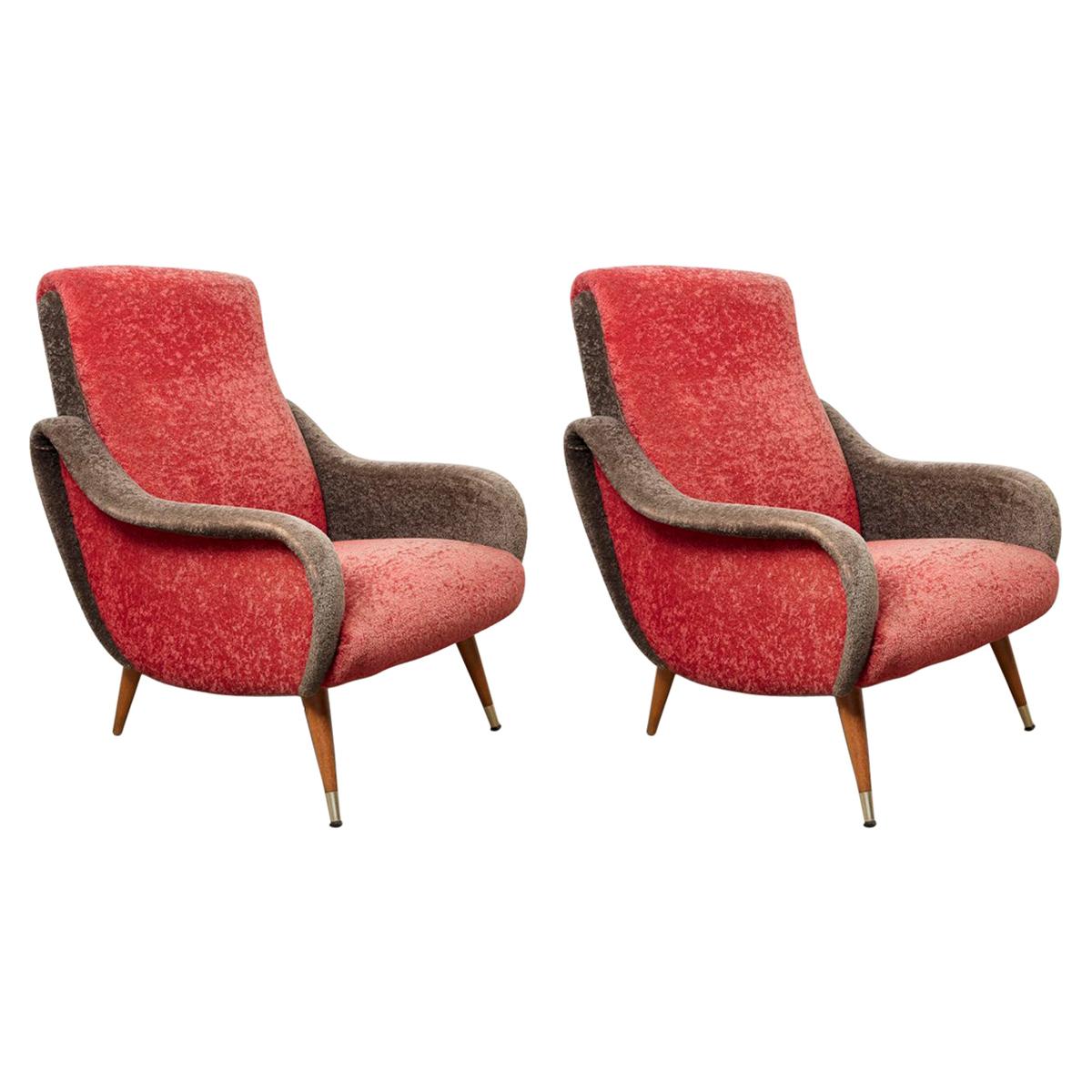 Set of Italian 1950s Red and Grey Ladies Lounge Chairs