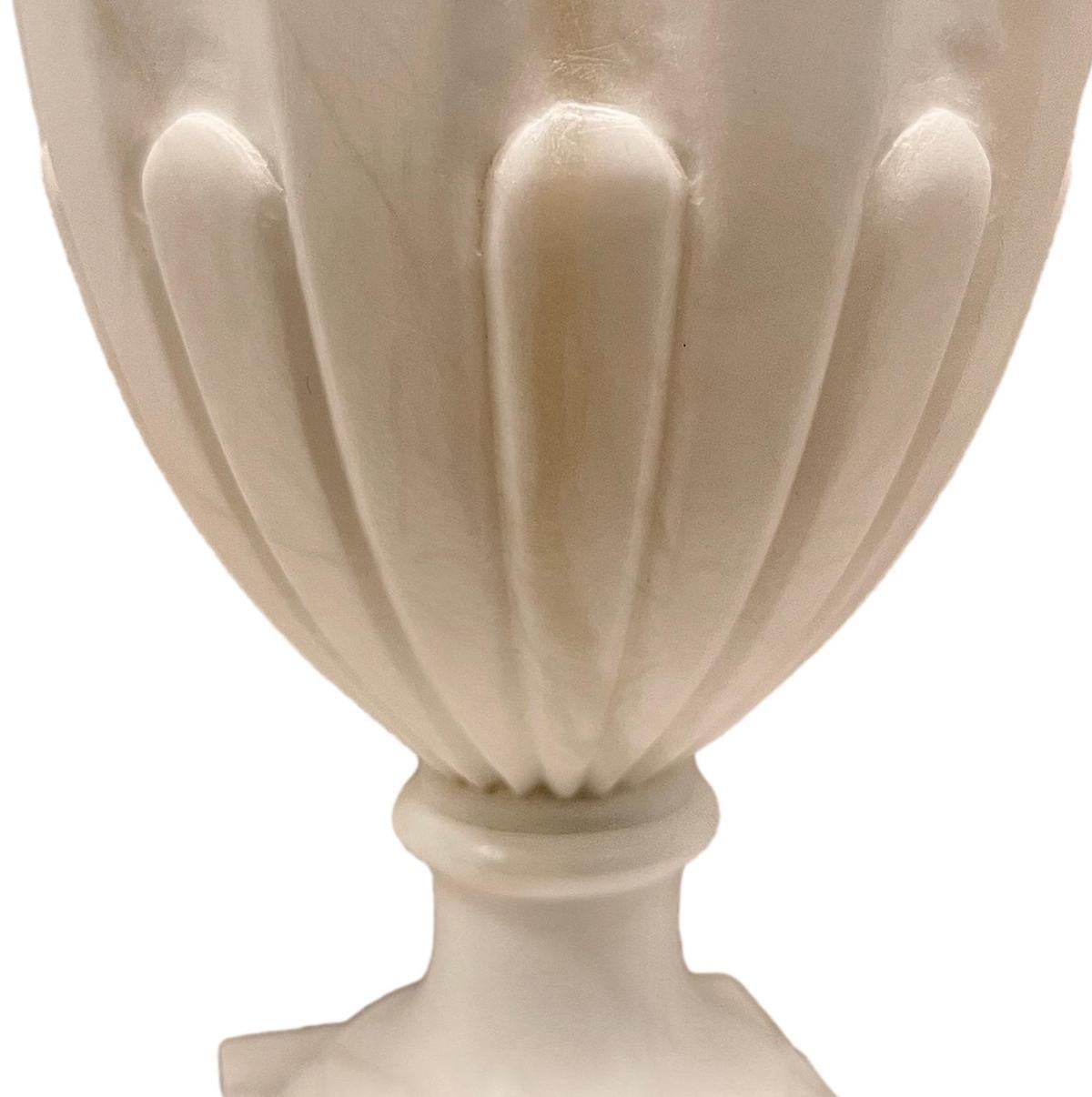 Hand-Carved Set of Italian Alabaster Urn Lamps, Sold per Pair For Sale