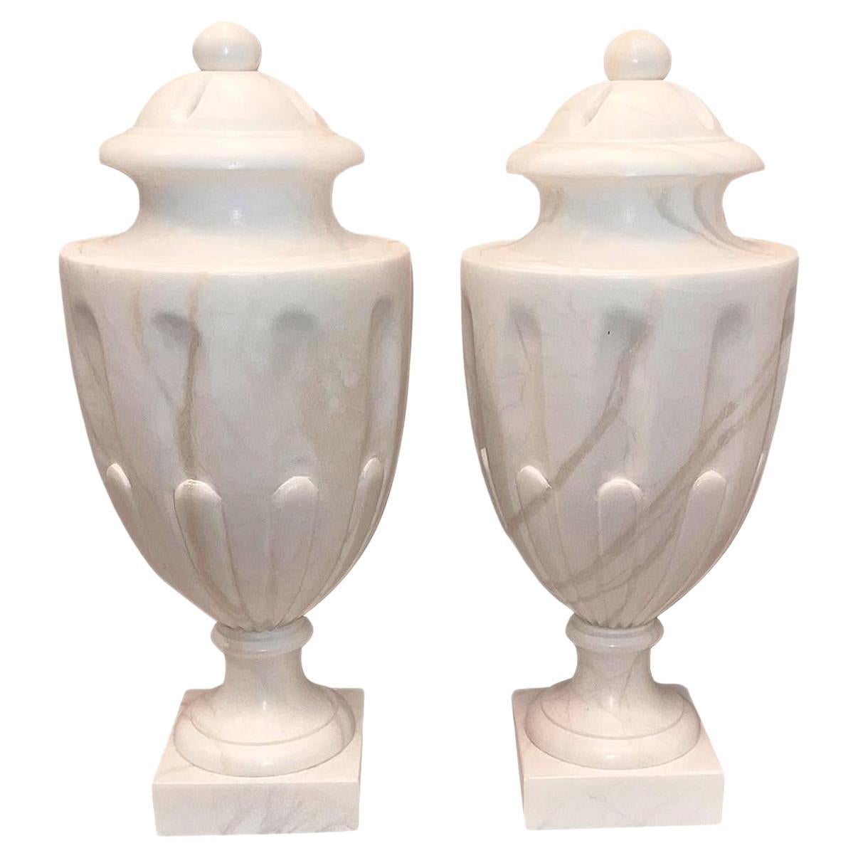 Set of Italian Alabaster Urn Lamps, Sold per Pair For Sale