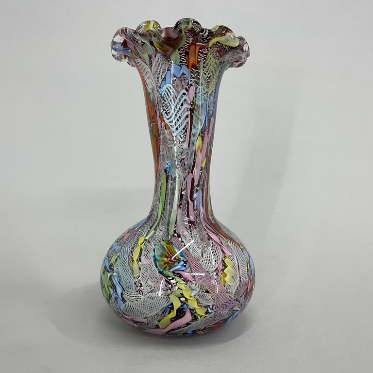 Set of Italian AVEM Millefiori Flower Art Glass Vase and Ashtray, 1970