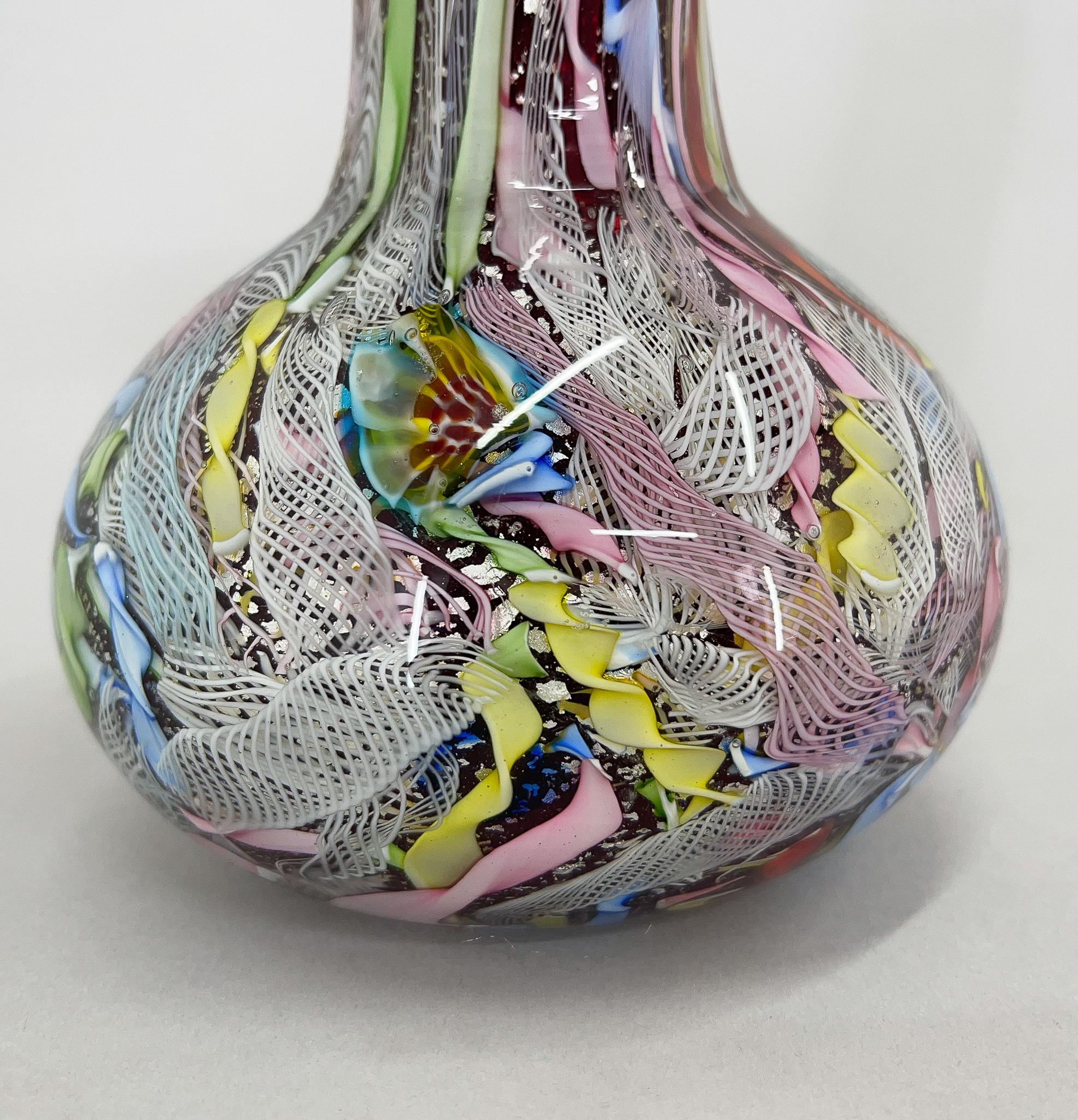 Fin du 20e siècle Ensemble de vase et cendrier italien AVEM Millefiori Flower Art Glass, années 1970 en vente
