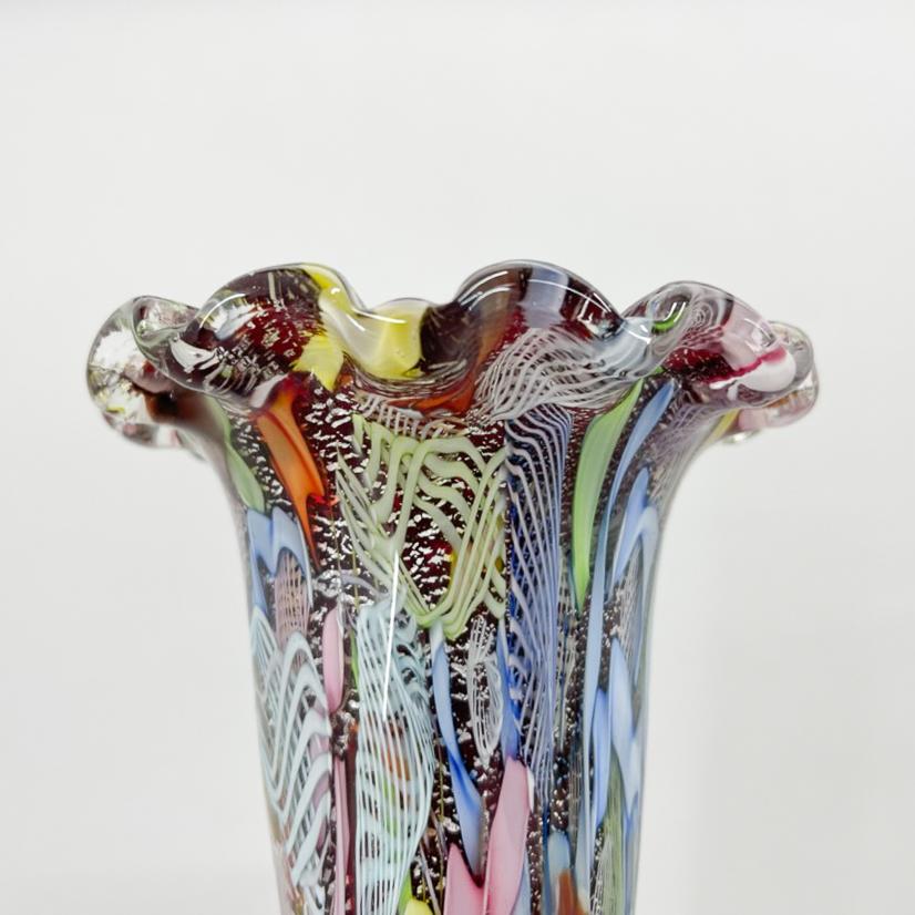 Set of Italian AVEM Millefiori Flower Art Glass Vase and Ashtray, 1970's 1