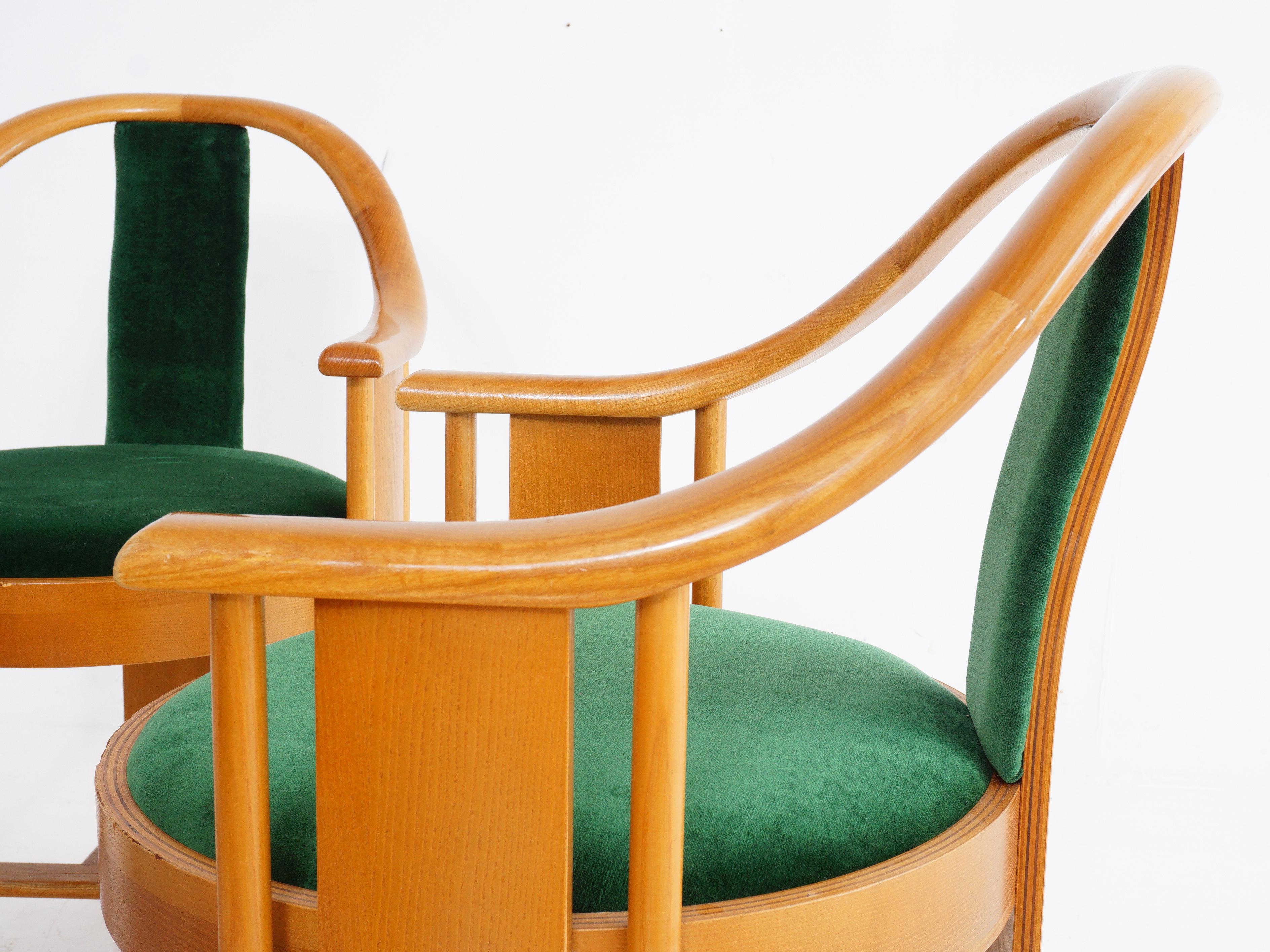 Velvet Set of Italian Bentwood Armchairs, 1970s For Sale