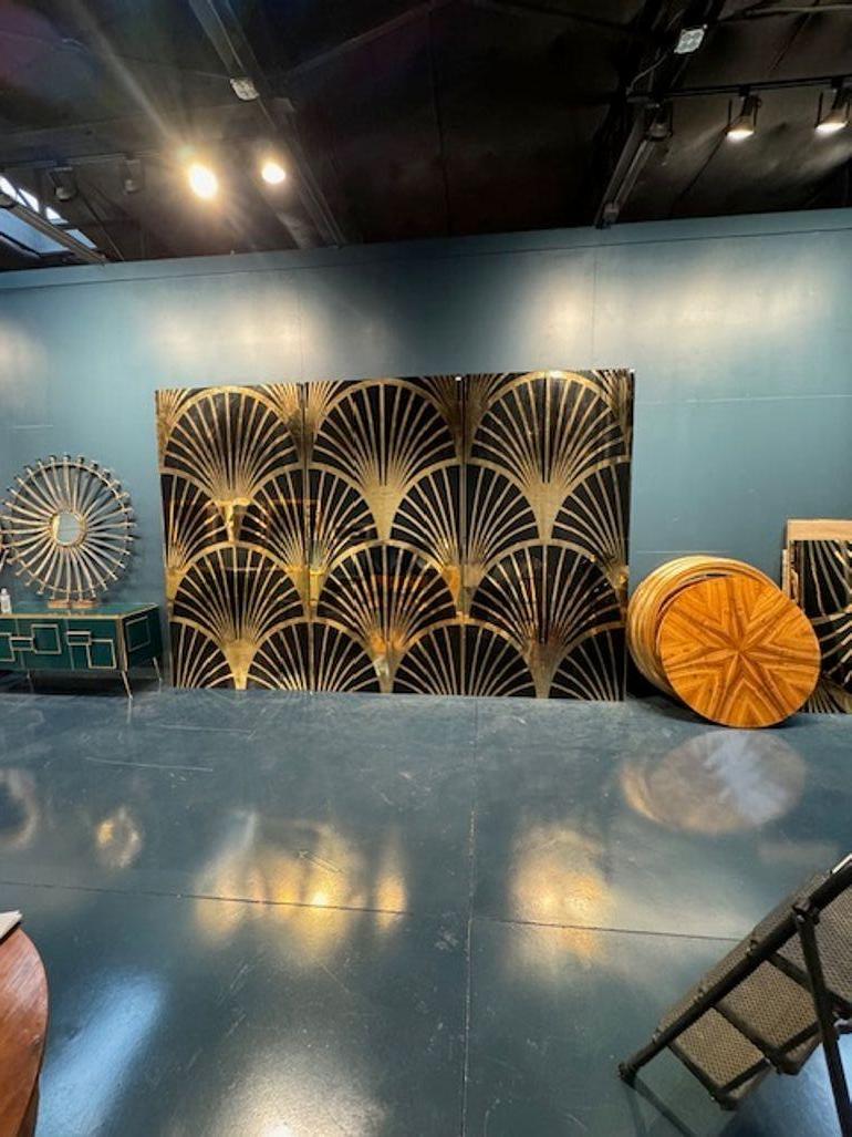 Set of Italian Black Lacquer and Brass Panels In Good Condition For Sale In Dallas, TX