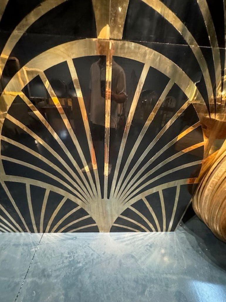 20th Century Set of Italian Black Lacquer and Brass Panels For Sale