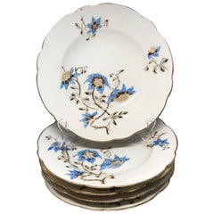 Antique Set of Five Italian Blue and White Floral Plates